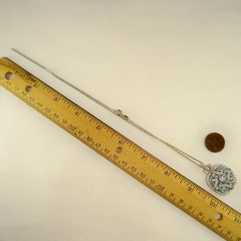 NEW Blue Cubic Zirconias Bezel Silver DESIGNER Necklace